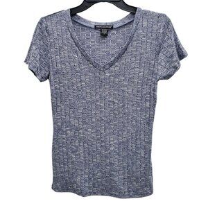 American Dream Women's Blue Lightweight Textured Knit Basic Short‎ Sleeve Top S